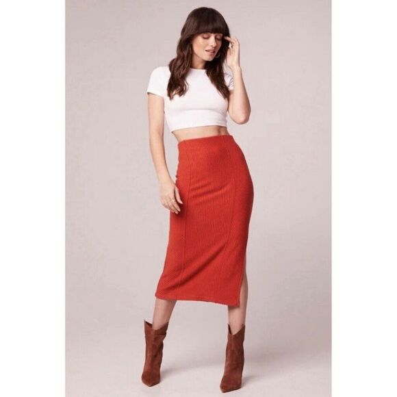 B.O.G. Band Of The Free RENEE BLACK RIBBED PENCIL SKIRT Women Small Side Slit NW - Picture 3 of 12